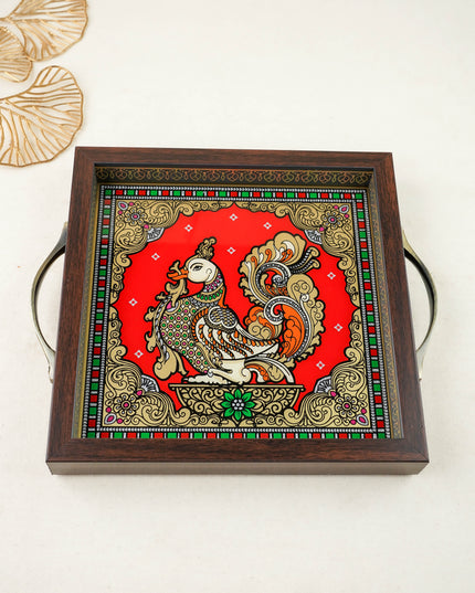 Tanjore Style Reverse Glass Painting Tray - Annapakshi - WL6073
