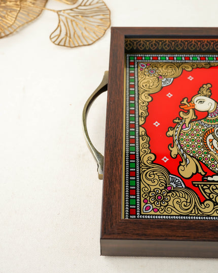 Tanjore Style Reverse Glass Painting Tray - Annapakshi - WL6073