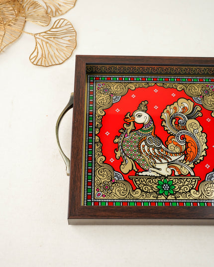 Tanjore Style Reverse Glass Painting Tray - Annapakshi - WL6073