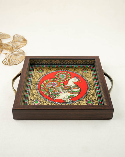 Tanjore Style Reverse Glass Painting Tray - Annapakshi - WL6074