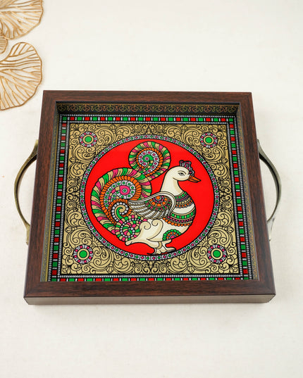 Tanjore Style Reverse Glass Painting Tray - Annapakshi - WL6074