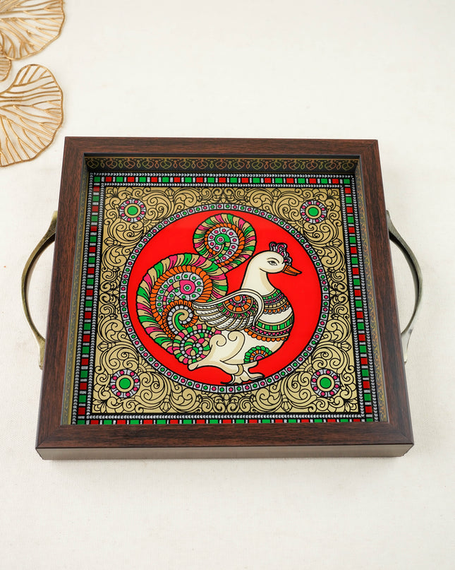 Tanjore Style Reverse Glass Painting Tray - Annapakshi - WL6074