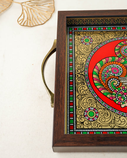 Tanjore Style Reverse Glass Painting Tray - Annapakshi - WL6074