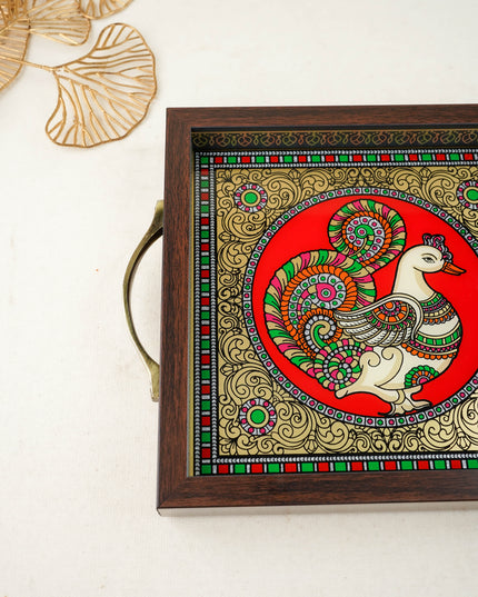 Tanjore Style Reverse Glass Painting Tray - Annapakshi - WL6074