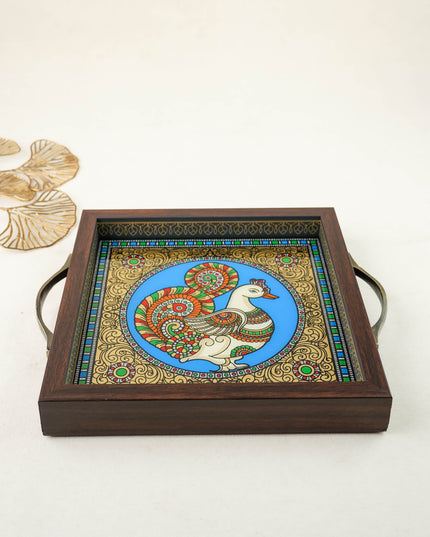 Tanjore Style Reverse Glass Painting Tray - Annapakshi - WL6074