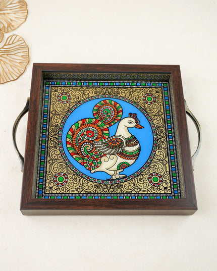 Tanjore Style Reverse Glass Painting Tray - Annapakshi - WL6074