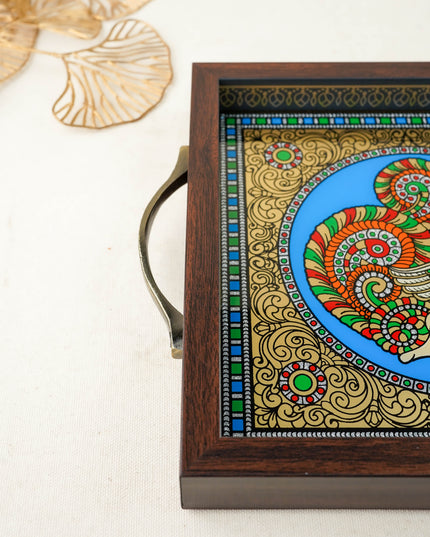 Tanjore Style Reverse Glass Painting Tray - Annapakshi - WL6074