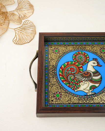 Tanjore Style Reverse Glass Painting Tray - Annapakshi - WL6074