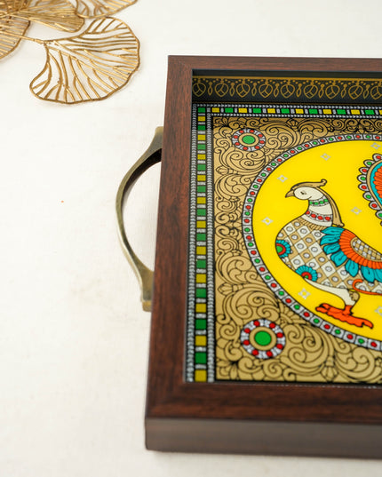 Tanjore Style Reverse Glass Painting Tray - Peacock - WL6075