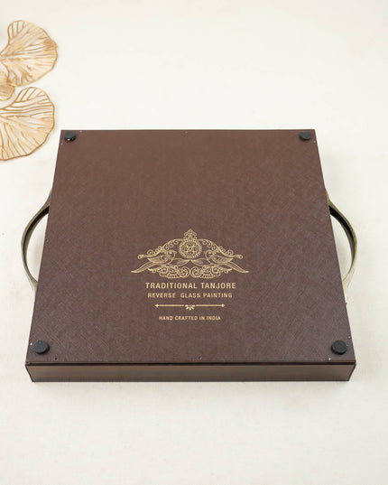 Tanjore Style Reverse Glass Painting Tray - Twin Parrot - WL6076