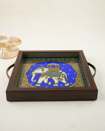 Tanjore Style Reverse Glass Painting Tray - Elephant - WL6077