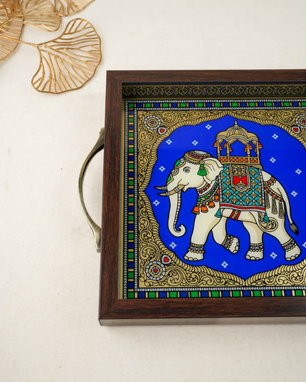 Tanjore Style Reverse Glass Painting Tray - Elephant - WL6077