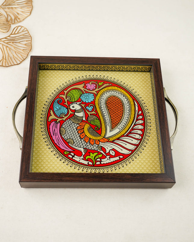Tanjore Style Reverse Glass Painting Tray - Annapakshi - WL6080