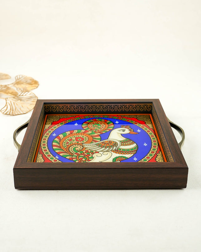 Tanjore Style Reverse Glass Painting Tray - Annapakshi - WL6081