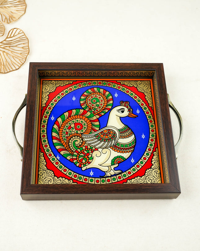Tanjore Style Reverse Glass Painting Tray - Annapakshi - WL6081
