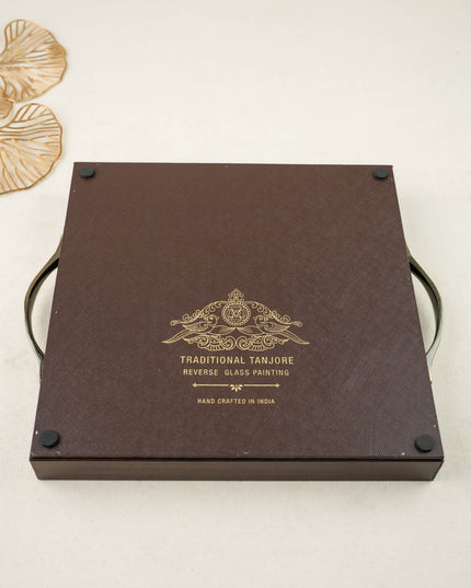 Tanjore Style Reverse Glass Painting Tray - Peacock - WL6082