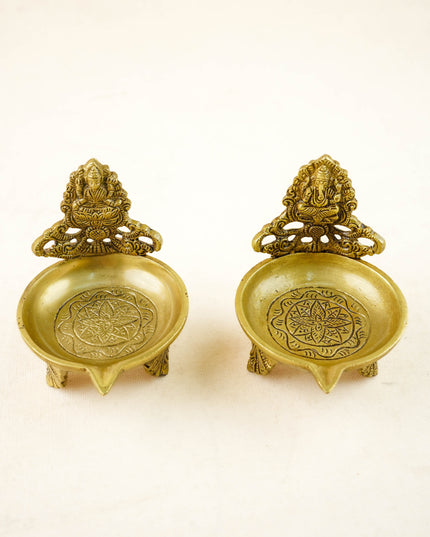 Brass Lakshmi Ganesha Diya - Set of 2 - 4 inch - WL6086