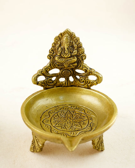 Brass Lakshmi Ganesha Diya - Set of 2 - 4 inch - WL6086
