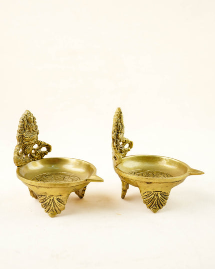 Brass Lakshmi Ganesha Diya - Set of 2 - 4 inch - WL6086