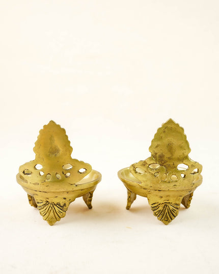 Brass Lakshmi Ganesha Diya - Set of 2 - 4 inch - WL6086