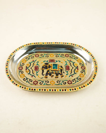 Elephant Design - Oval Plate - Gold - 12 inch - WL6090-2