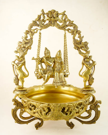 Brass Radha Krishna Swing with Urli - 22 inch - WL6091