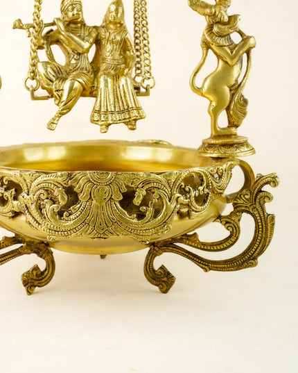 Brass Radha Krishna Swing with Urli - 22 inch - WL6091