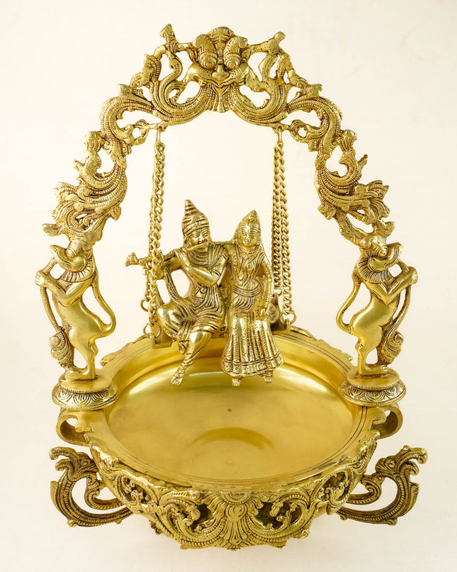Brass Radha Krishna Swing with Urli - 22 inch - WL6091
