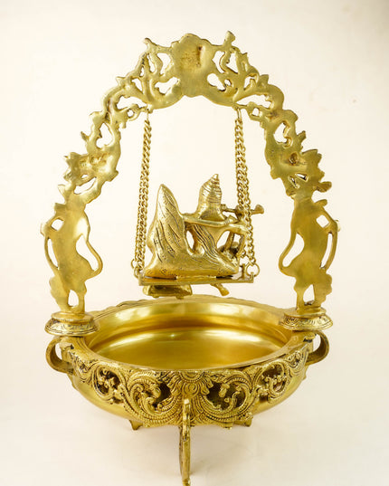 Brass Radha Krishna Swing with Urli - 22 inch - WL6091