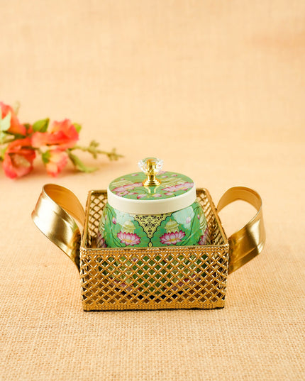 Pichwai Metal Jar with Basket - WL6093-1