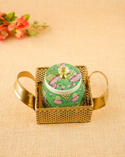 Pichwai Metal Jar with Basket - WL6093-1