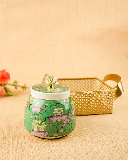 Pichwai Metal Jar with Basket - WL6093-1