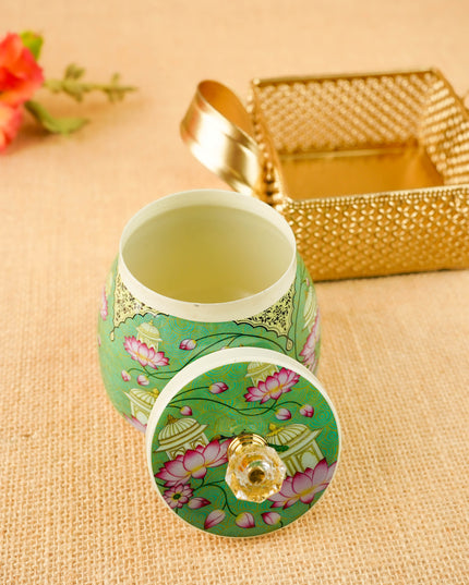 Pichwai Metal Jar with Basket - WL6093-1