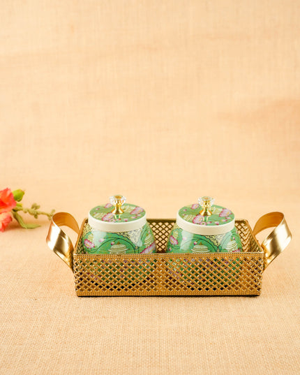 Lotus Metal Two Jar with Basket - WL6093-2