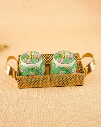 Lotus Metal Two Jar with Basket - WL6093-2