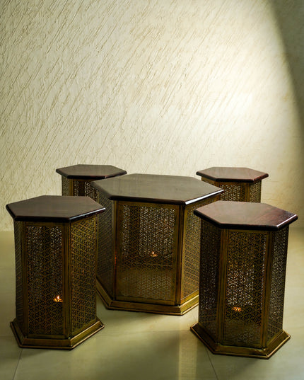 Coffee Centre Table with 4 Side Stools - Gold - WL6096
