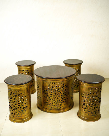 Coffee Centre Table with 4 Side Stools - Gold - WL6097