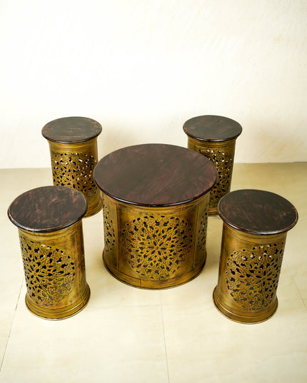 Coffee Centre Table with 4 Side Stools - Gold - WL6097