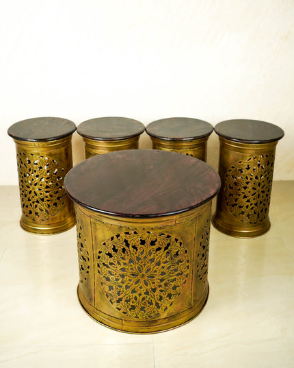 Coffee Centre Table with 4 Side Stools - Gold - WL6097
