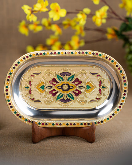 Gift Hamper - Oval Plate with Kerala Diya and Agarbathi Stand - WMH0001