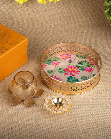 Gift Hamper - Metal Tray with Candle Holder and Crystal Diya - WMH0012