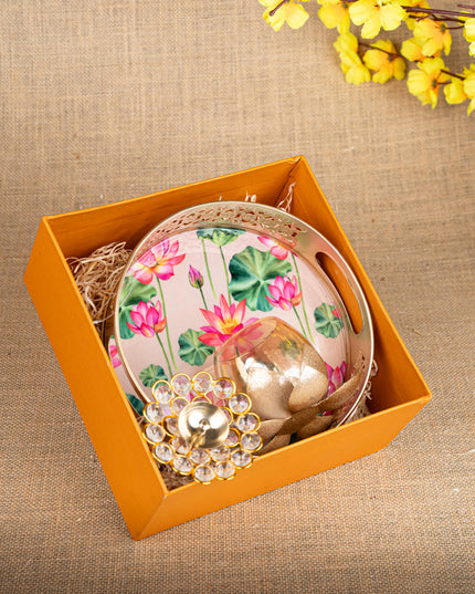 Gift Hamper - Metal Tray with Candle Holder and Crystal Diya - WMH0012