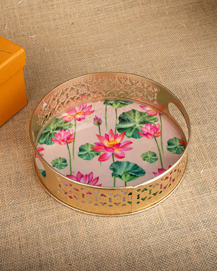 Gift Hamper - Metal Tray with Candle Holder and Crystal Diya - WMH0012