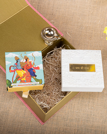 Gift Hamper - Paduka Box with Brass Diya and Incense Cones - WMH0015