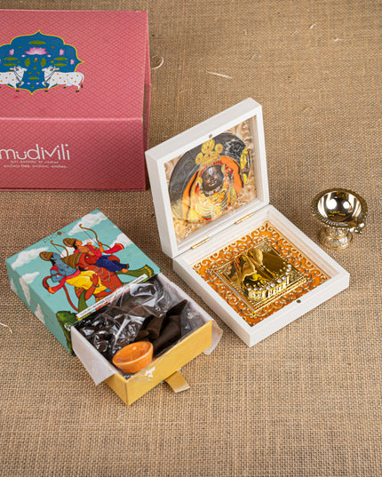 Gift Hamper - Paduka Box with Brass Diya and Incense Cones - WMH0015
