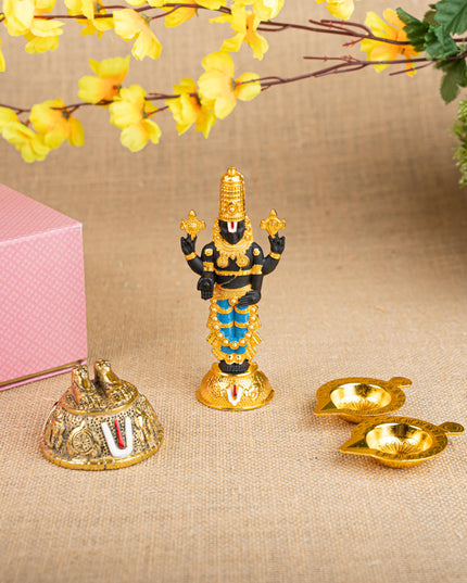 Gift Hamper - Balaji Idol with Balaji Paduka and Zinc Alloy Diya - WMH0016