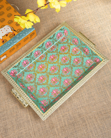 Gift Hamper - Meenakari Tray with Lakshmi Idol, Foil Card and Flower Diya - WMH0017