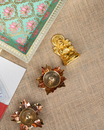 Gift Hamper - Meenakari Tray with Lakshmi Idol, Foil Card and Flower Diya - WMH0017