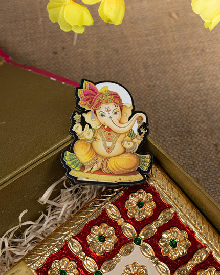 Gift Hamper - Manai with Ganesha Pooja Mandir and Fridge Magnet - WMH0024