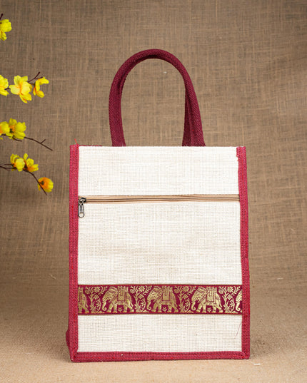 Jute Bag with Zari Lace Work - WBG0987